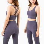 High-Waist Sports Leggings with Phone Pocket Set - Piña Colada