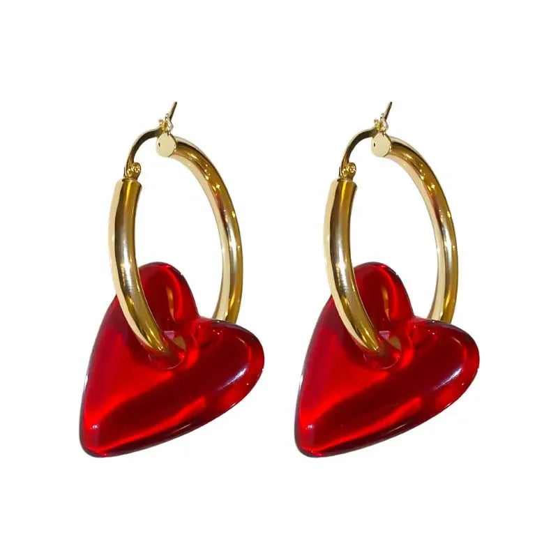 Vintage Red Heart Drop Earrings - Piña Colada