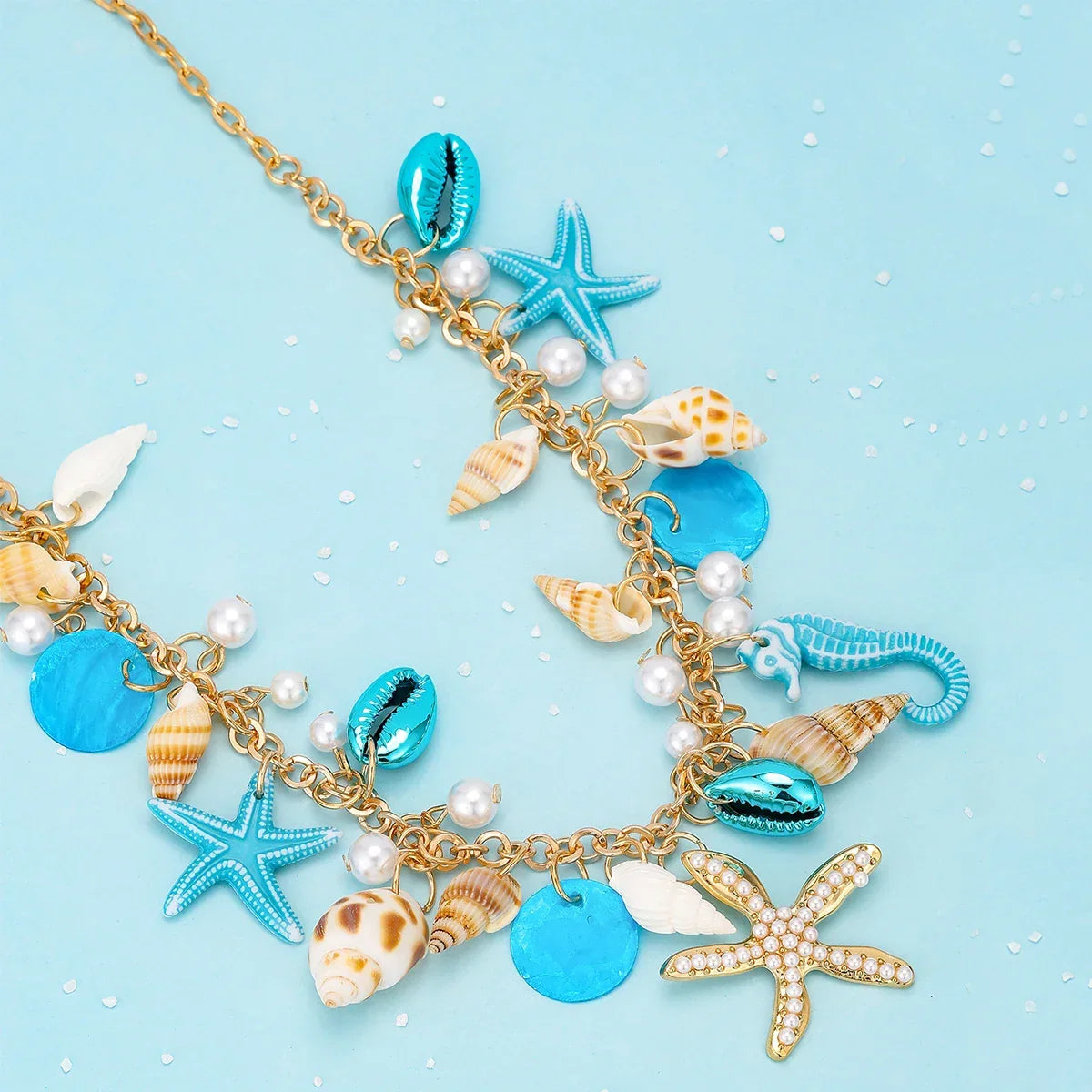 Starfish & Shell Pendant Necklace and Bracelet - Piña Colada