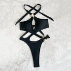 Adjustable Halter Monokini One Piece Swimsuit - Piña Colada
