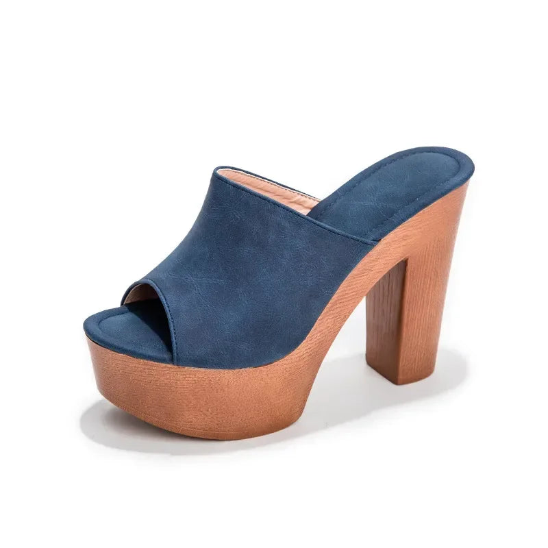 Roma Flock Platform Slides – Chunky Summer Heels for Women - Piña Colada