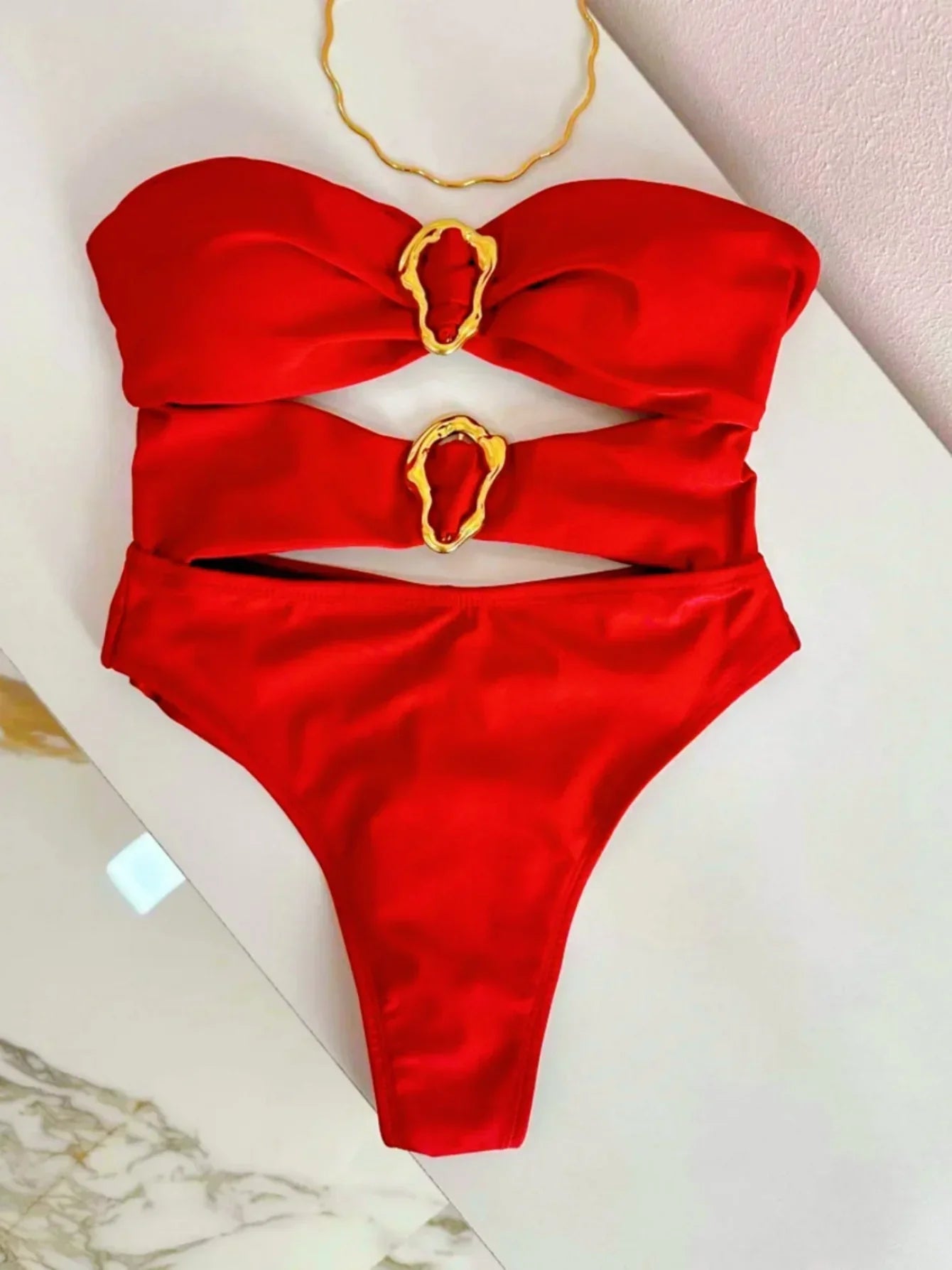 Metal Rings Cut Out Swimwear - Piña Colada