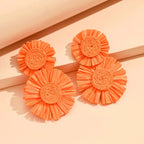Sunflower Bohemian Hand-Woven Raffia Earrings - Piña Colada