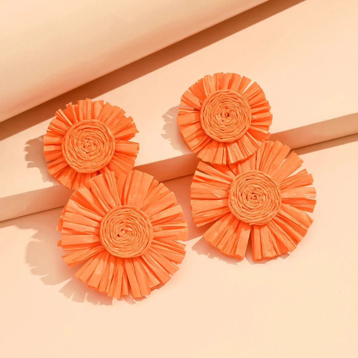 Sunflower Bohemian Hand-Woven Raffia Earrings - Piña Colada