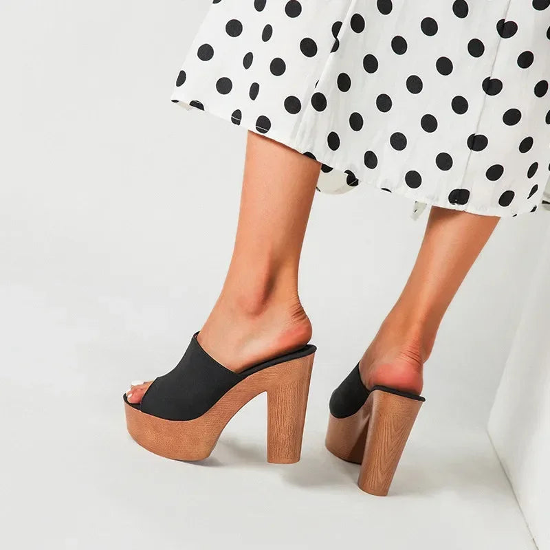 Roma Flock Platform Slides – Chunky Summer Heels for Women - Piña Colada