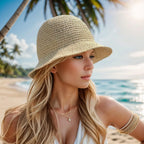 Crochet Straw Bucket Hat - Piña Colada