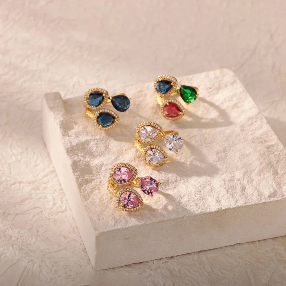 Rings Gold Plated Colorful Stone - Piña Colada