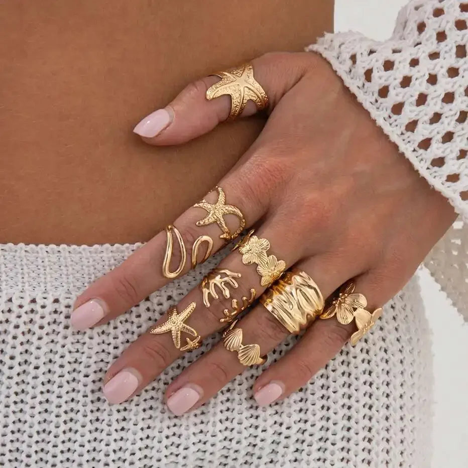 9Pcs/Set Rings Starfish Scallop - Piña Colada
