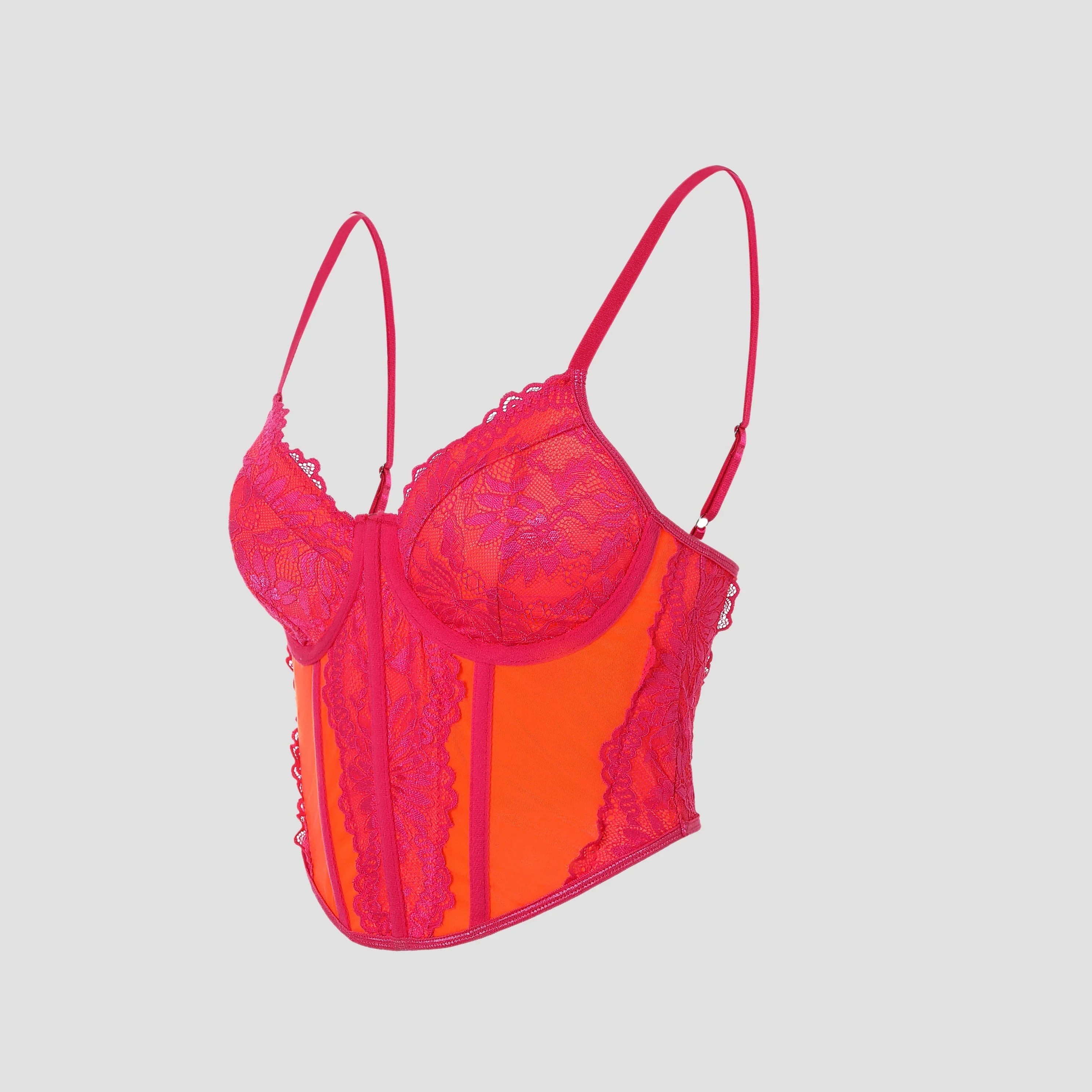 Lace Colorful Backless Corset Low-cut Underwire - Piña Colada