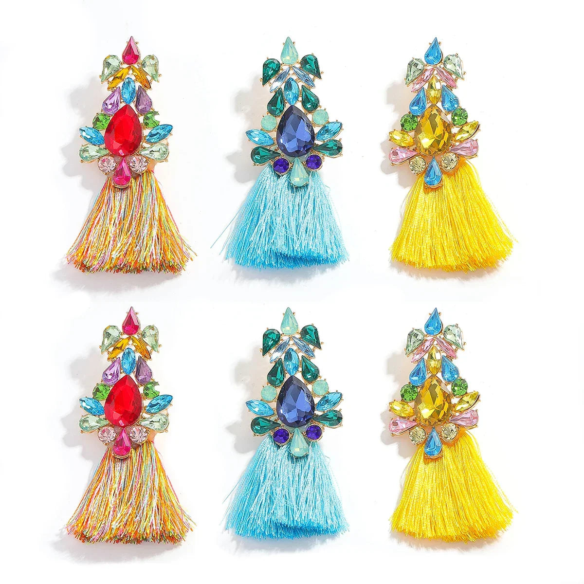 Boho Rhinestone Leaf Tassel Earrings – Statement Dangle Earrings for Women - Piña Colada