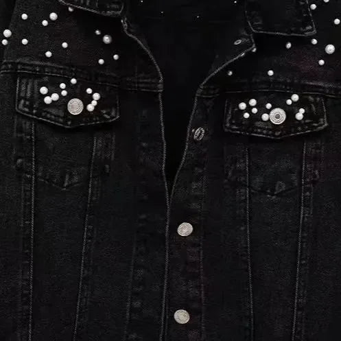 Pearl Beaded Denim Jacket - Piña Colada