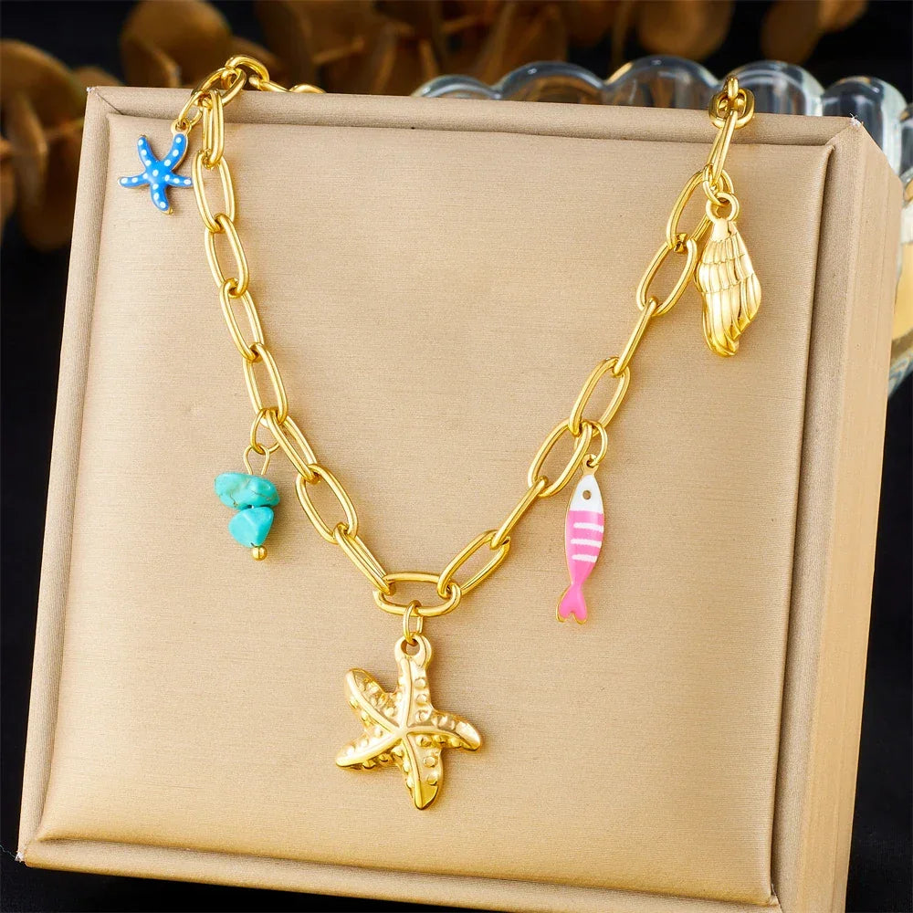 Stainless Steel Pearl Necklace - Piña Colada