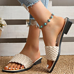 Everyday Essential Flat Sandals – Minimalist PU Slip-Ons - Piña Colada