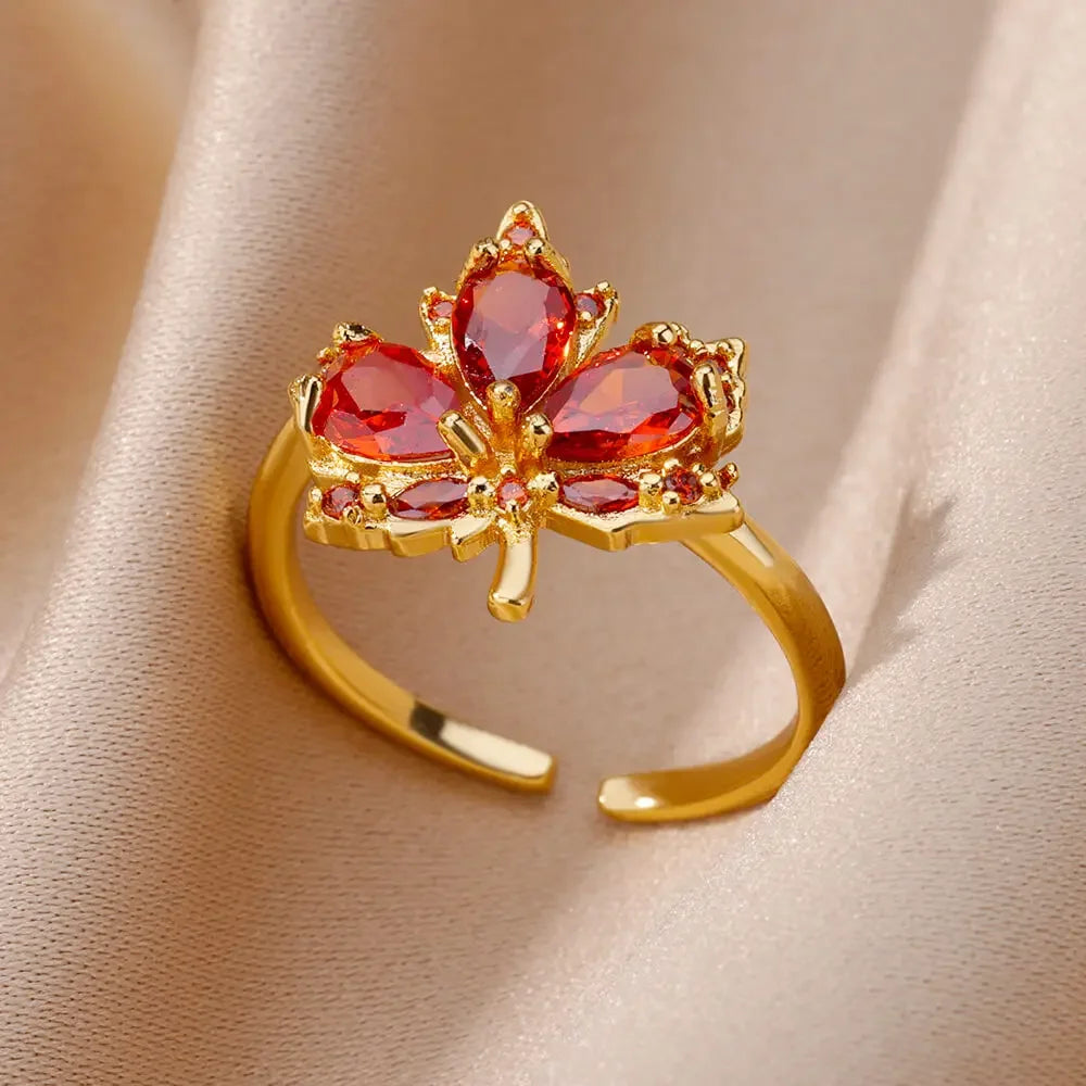 Rings Gold Plated Colorful Stone - Piña Colada