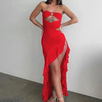 Strapless Hollow Out Mid-Calf Dress - Piña Colada