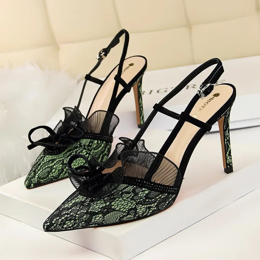 Lace Hollow Pumps Stilettos - Piña Colada