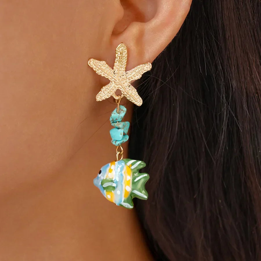 Colorful Fish Drop Earrings - Piña Colada