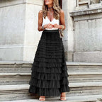 Long Skirt Tulle High Waist Pleated - Piña Colada