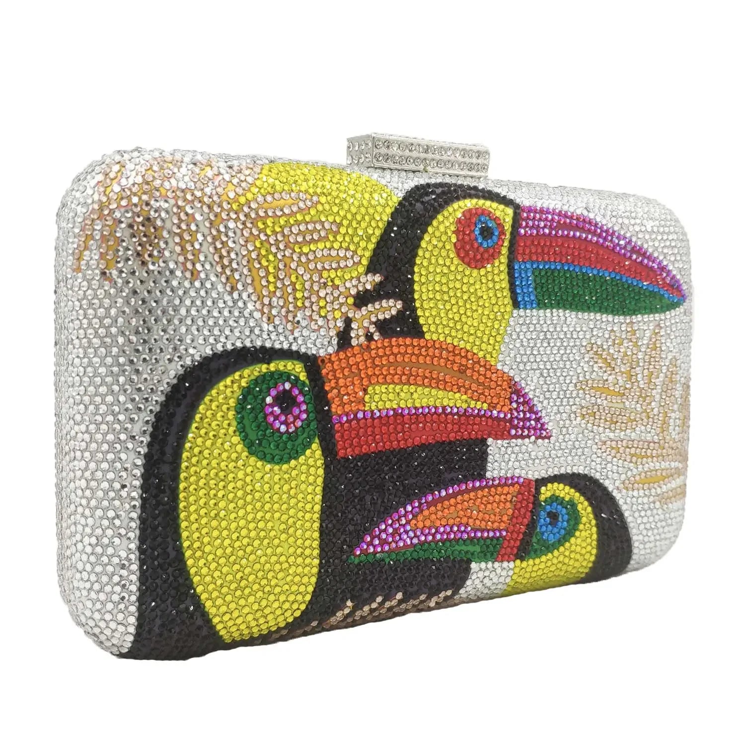 Novelty Toucan Bird Women Crystal Evening Bags Rhinestones - Piña Colada