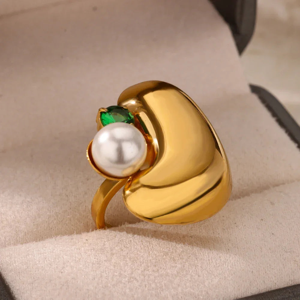 Rings Gold Plated Colorful Stone - Piña Colada