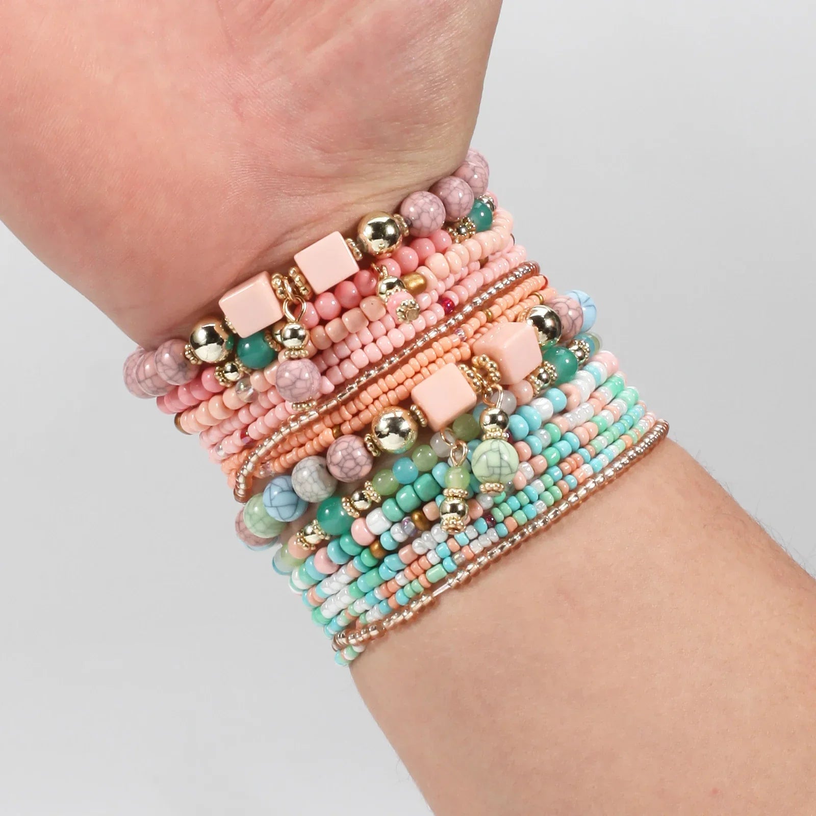 Bohemian Multicolor Stackable Beaded Bracelets - Piña Colada