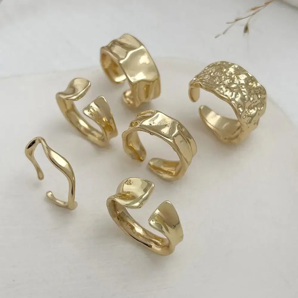6Pcs/Set Vintage Sun Starfish Open Rings - Piña Colada