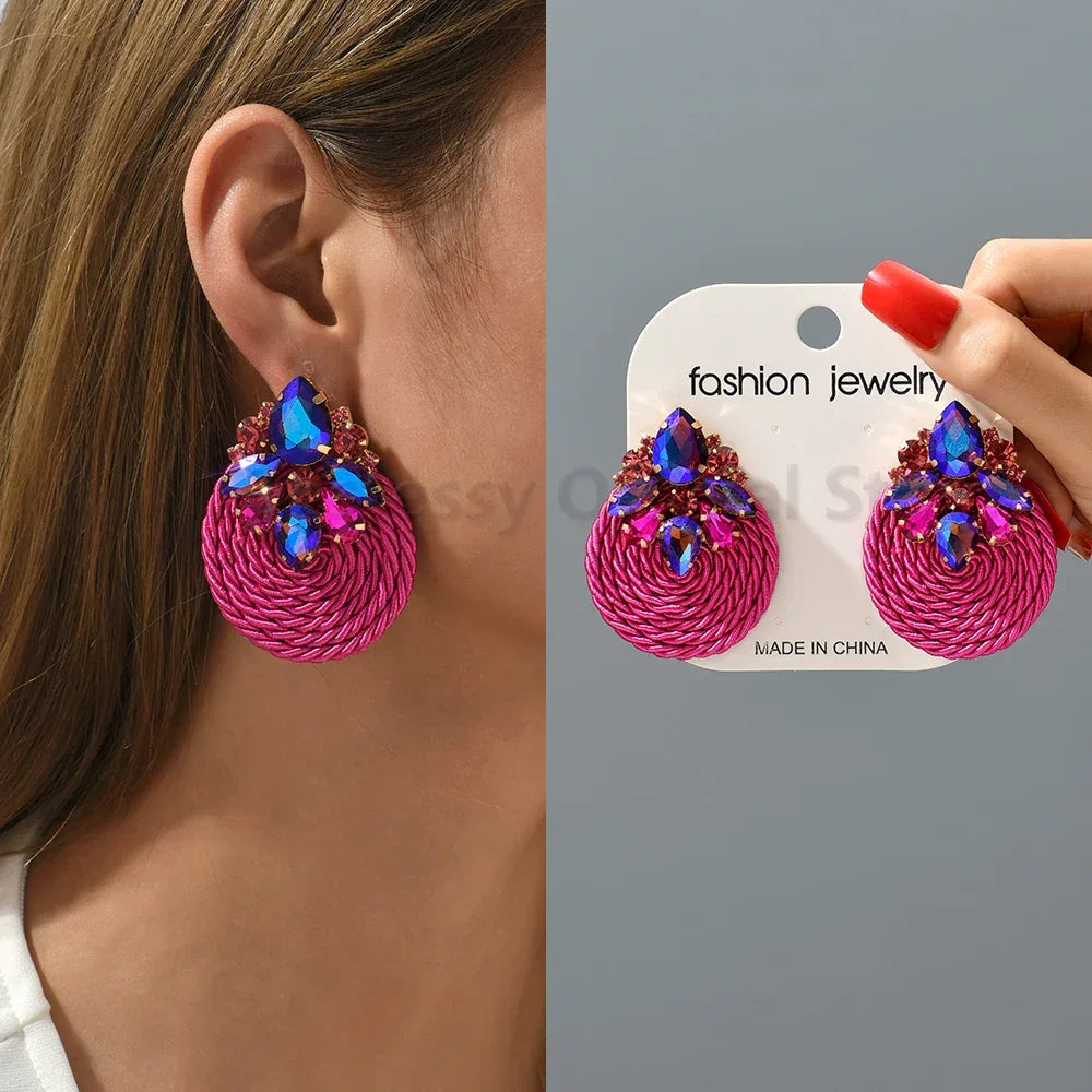 Vintage Rhinestone Round Drop Earrings - Piña Colada