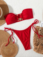 Solid Ring Detail Bikini Set - Piña Colada