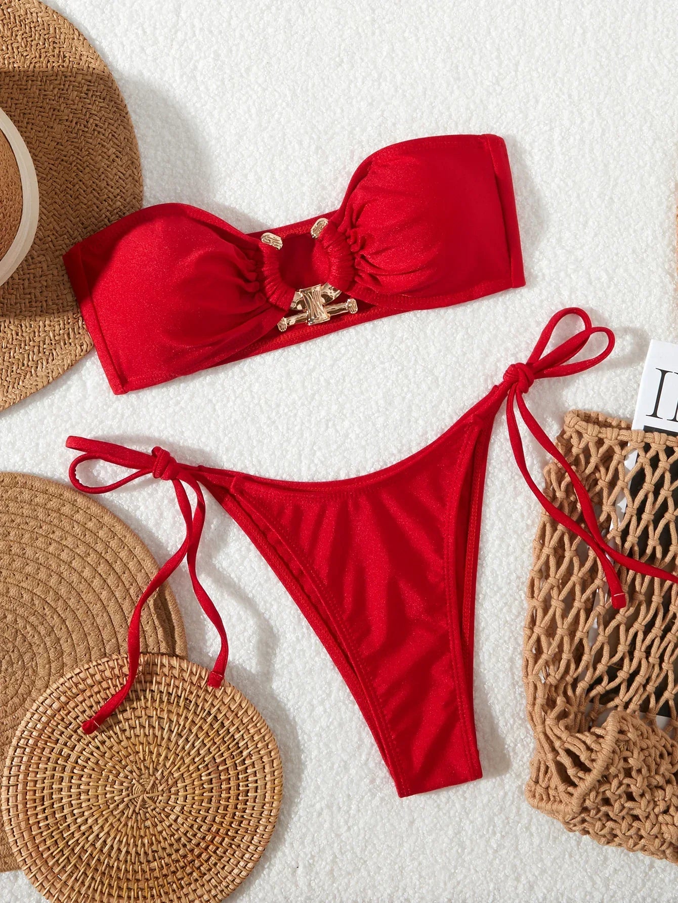 Solid Ring Detail Bikini Set - Piña Colada