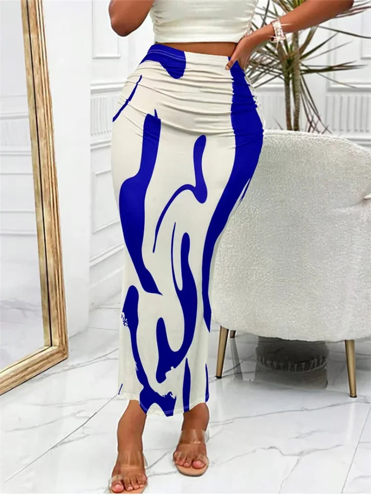 Long Skirt Casual High Waist Zebra Print - Piña Colada