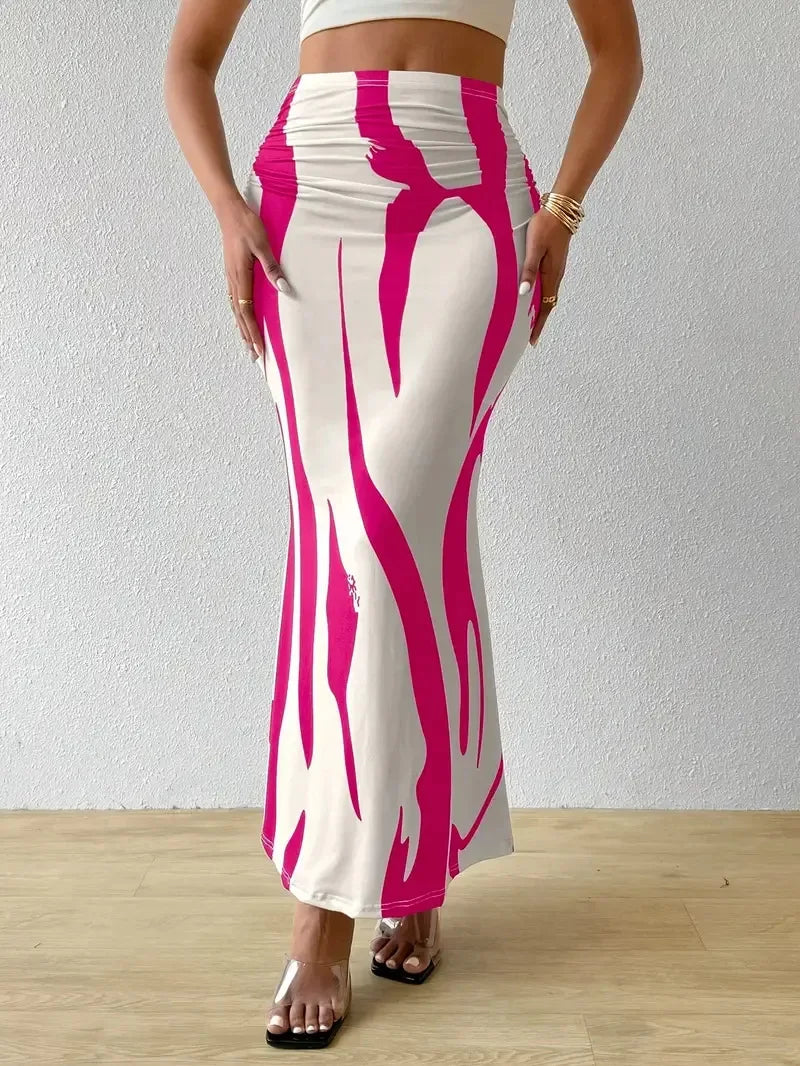Long Skirt Casual High Waist Zebra Print - Piña Colada