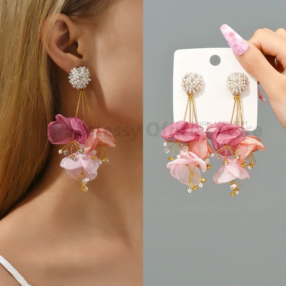 Boho Multicolor Cotton Flower Earrings - Piña Colada