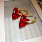Vintage Red Heart Drop Earrings - Piña Colada