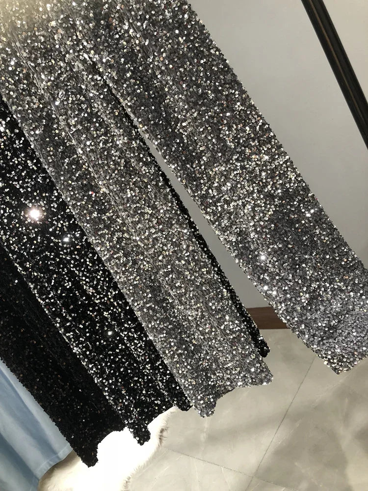 Sequined Wide-Leg Floor-Length Pants – High Waist Streetwear - Piña Colada
