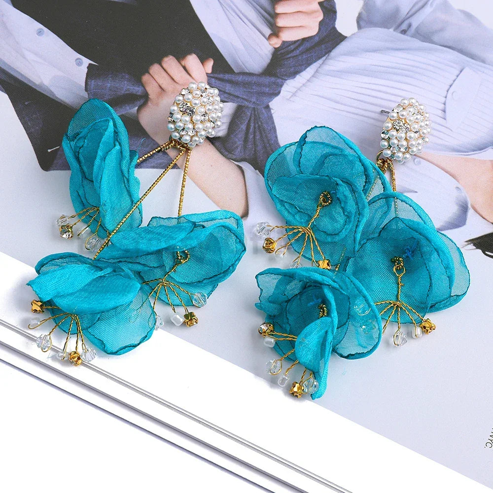 Boho Multicolor Cotton Flower Earrings - Piña Colada