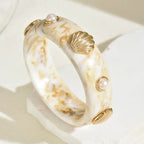 Resin Pearl Shell Wide Bangles - Piña Colada