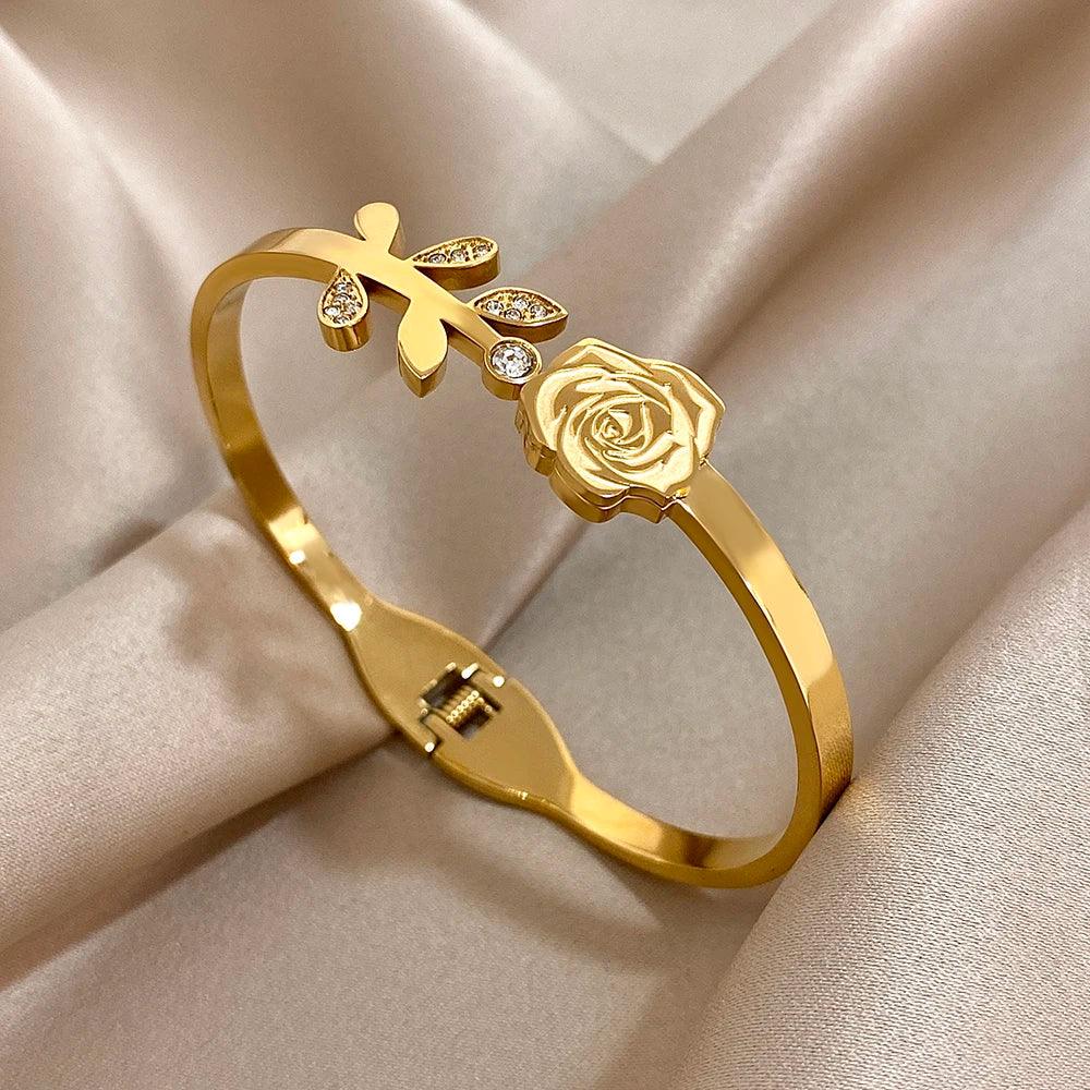Stainless Steel Double Flower Cuff Bracelet - Piña Colada