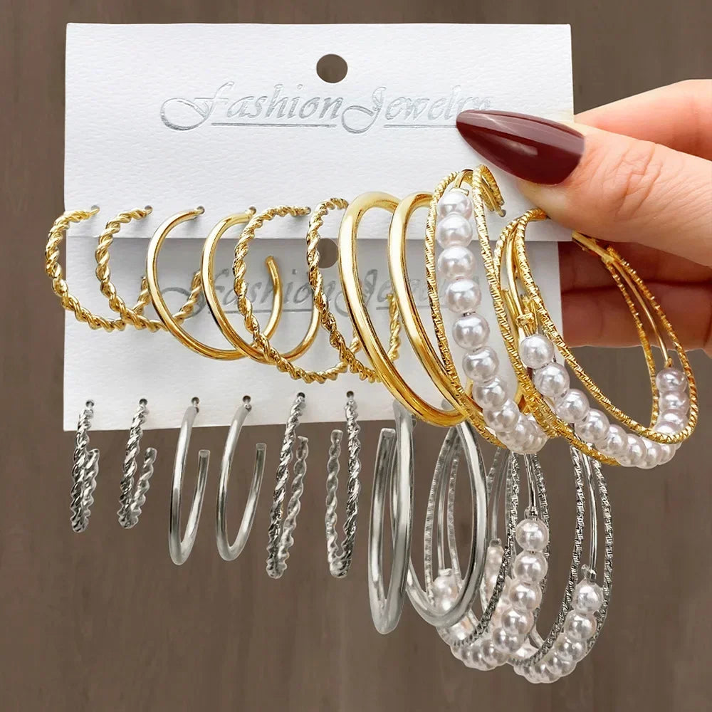 Pearl Hoop Earrings Set - Piña Colada