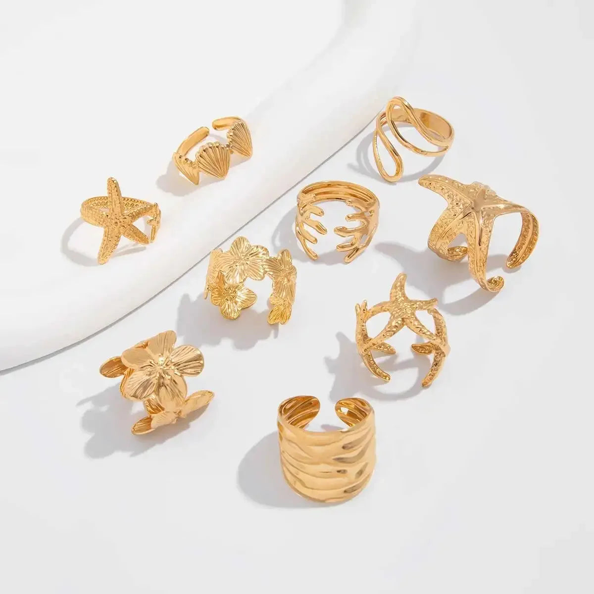 9Pcs/Set Rings Starfish Scallop - Piña Colada