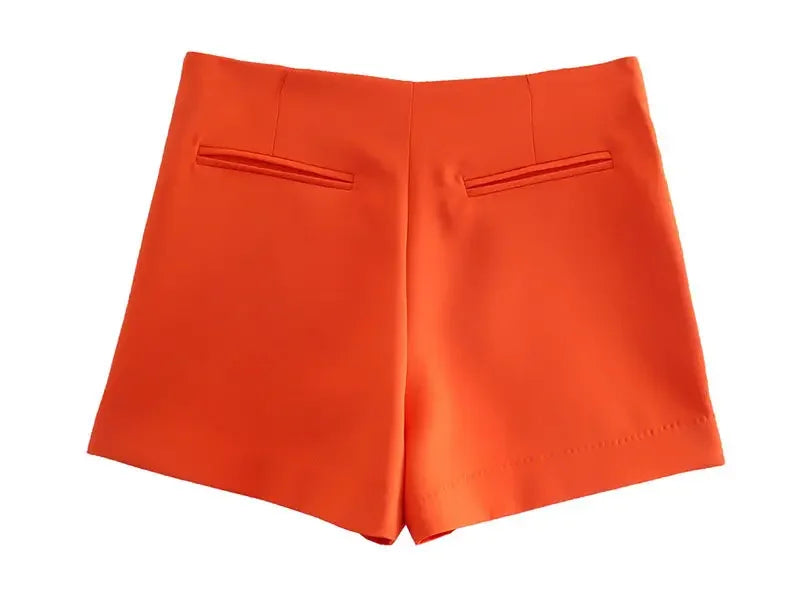 Asymmetrical High Waist Zipper Shorts - Piña Colada