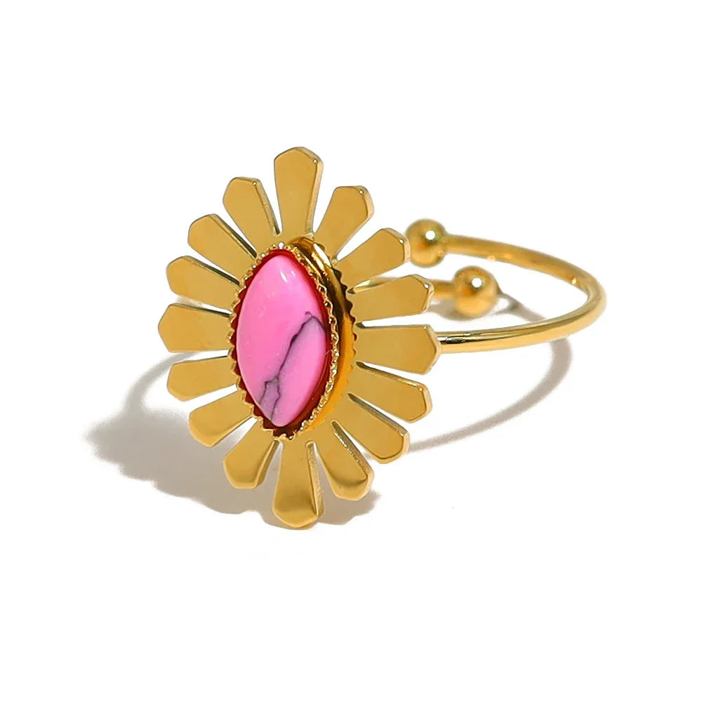 Natural Stone Stainless Steel Rings - Piña Colada