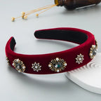 Velvet Rhinestone Flower Hairband - Piña Colada