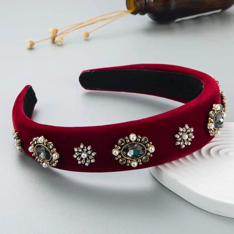 Velvet Rhinestone Flower Hairband - Piña Colada