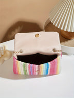 Chic Rainbow Stripe Straw Crossbody - Piña Colada