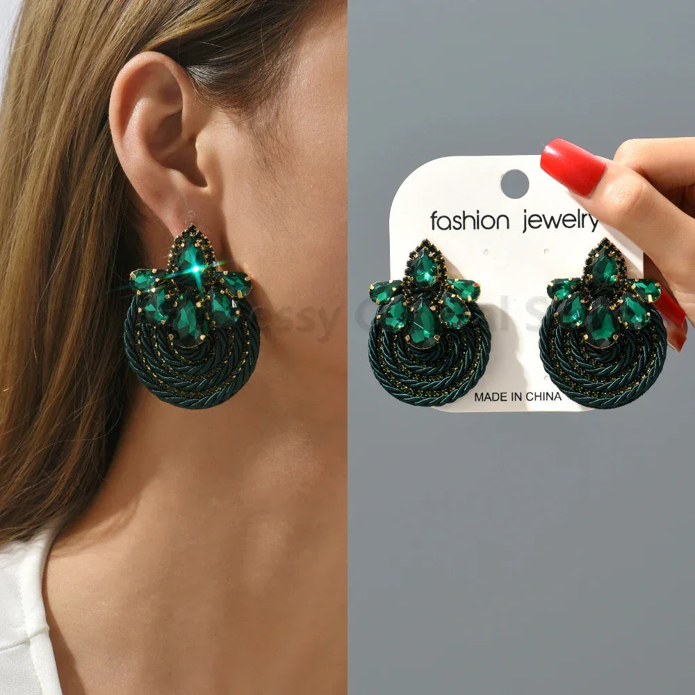 Vintage Rhinestone Round Drop Earrings - Piña Colada