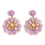 Rattan Plaited Flower Design Pearl Earrings - Piña Colada