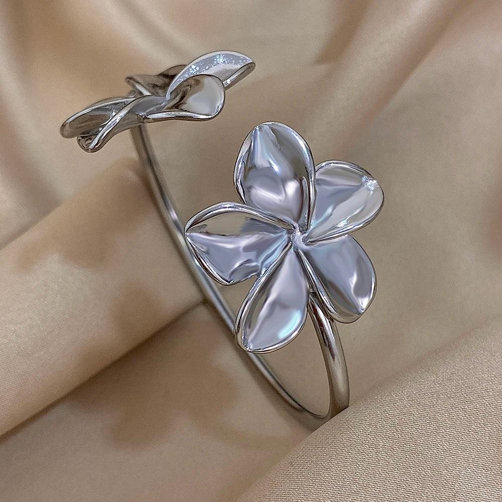 Stainless Steel Double Flower Cuff Bracelet - Piña Colada