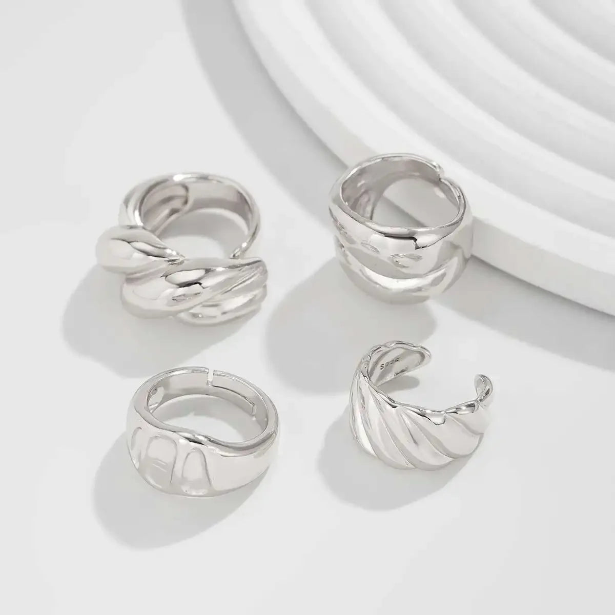 4Pcs/Set Gold Color Wave Open Adjustable Rings - Piña Colada