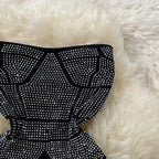 Rhinestone Slash Neck Crop Top & High Waist Pants Set - Piña Colada