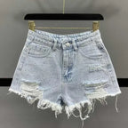 High Waist Polka Dot Denim Shorts - Piña Colada